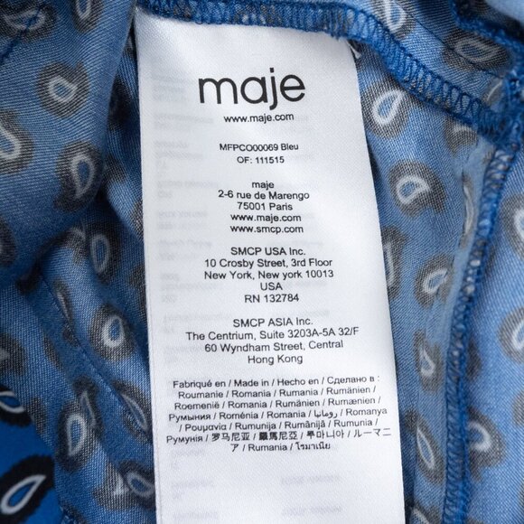 Maje Satin Romper Blue Paisley Ilona Playsuit Size EU 36 - Picture 13 of 16